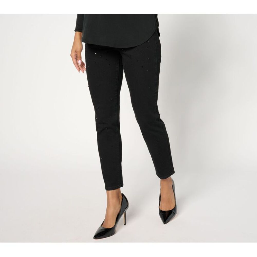 nicole by Nicole Miller Women's Petite Pants 12P Bling Skinny Jeans Black